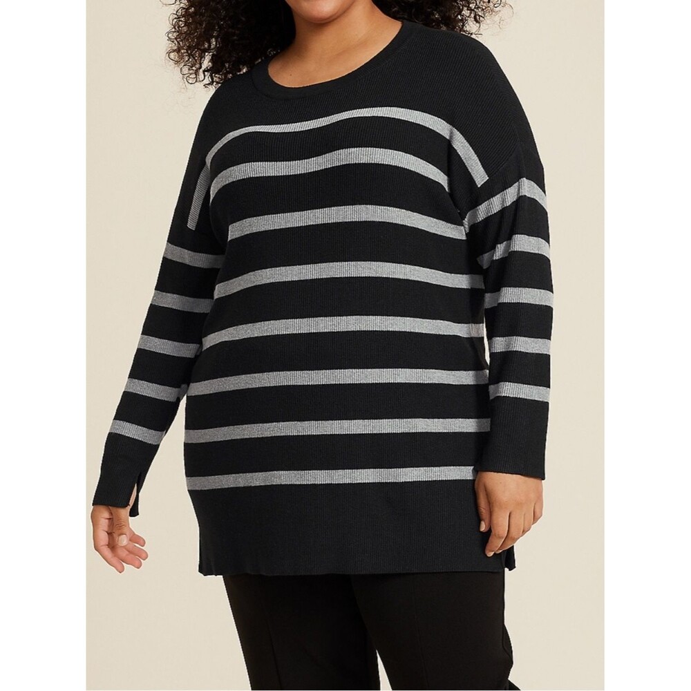 Maurices Black Gray Striped Side Split Tunic Sweater Womens Plus Size 1X